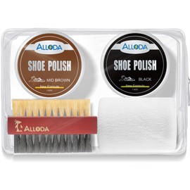 Black&Mid Brown Shoe Polish Kit, Boot and Leather Shoe Shine Kit, Horse Hair Polish Brush Cleaner, Towel(Black + Mid Brown)