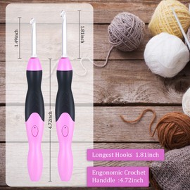 11 Sizes Lighted Crochet Hooks Set Rechargeable Crochet Hook Light Up Hooks with Case, Interchangeable Heads 2.5 mm to 8 mm for DIY Craft Supplies(Pink-Black)