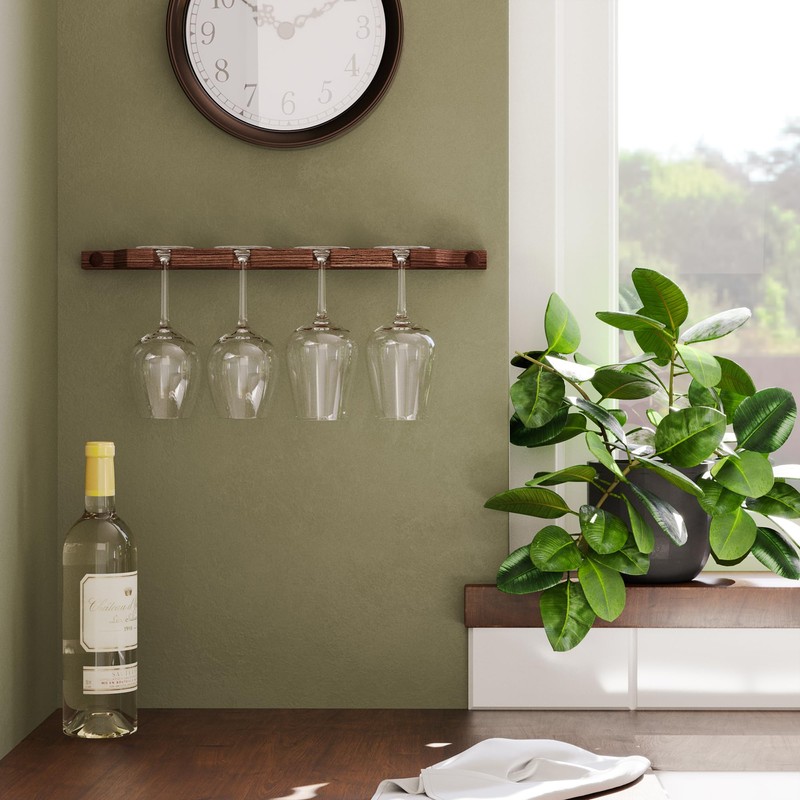 Rustic State Suvla Wall Mounted Wood Stemware Rack Hanging Shelf