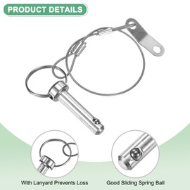 M METERXITY 4-Pack Quick Release Pins, 5/16"(8mm) Diameter, 1.1(27mm) Usage Length Bimini Top Pin W/Lanyard & Screws for Shipbuilding/Marine/Trailer, 1.7 (42mm) Long Hardware Pins