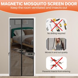 FUNYKICH Fly Screens for Doors(100 x 220cm), Door Fly Screen Curtain with Magnets and Full Frame Magic Tape for Keeping Out Flies & Bug, Without Drilling, Suitable for Patio Doors Balcony Bedroom