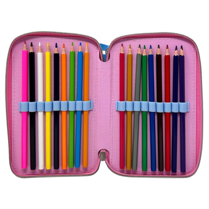 CARTOON 44 Pcs Multi Compartment Pencil Case with 3 Zippers