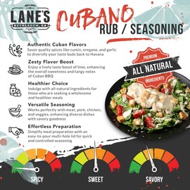 Lane's Cubano Cuban Seasoning Rub, All-Natural Cuban Spice Blend, Perfectly Balanced Taste for Your Favorite Hamburgers & Pork Tenderloin, No MSG, No Preservatives, Gluten-Free, Made in USA, 12.4 Oz