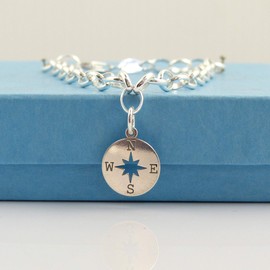 925 Sterling Silver Compass Bracelet - Gift Boxed - Size Medium