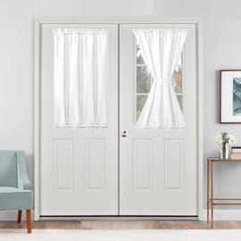 Hiasan French Door Curtains Privacy, Rod Pocket Semi Sheer Front Curtain for Door Window, 1 Panel (White, W 24 inch x L 40 inch)