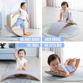 Glintoper 27.5-Inch Wooden Wobble Balance Board - Kid-Friendly Yoga and Body Training Toy