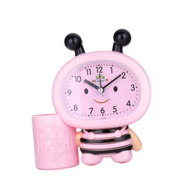 ORFOFE 1Pc Bee Shaped Desktop Digital Alarm Clock with Sound Control Temperature Display Portable Pen Holder Quiet Operation for Students and Office Use Pink