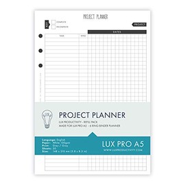 LUX PRO A5:Project Planner - LUX Productivity Refill Pack - Planner Page Inserts - Compatible with The LUX PRO A5 6-Ring Binder Organizer