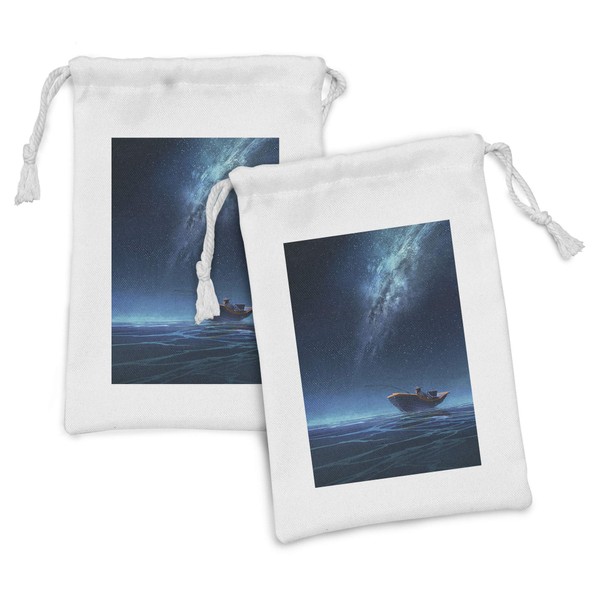 Lunarable Fantasy Fabric Pouch Set of 2, Fisherman in Boat