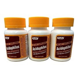 [3 PACK] Rugby® Acidophilus Extra Strength with Bacillus Coagulans (100 Captabs)