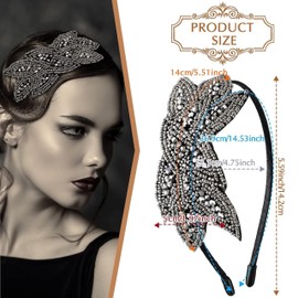 3 Pieces Flapper Headband,Floral Leaf Flapper Headband,1920s Headbands for Women Vintage Flapper Headpiece Rhinestone Beaded Leaf Hairband Hair Accessory for Costume Party (Black,Gray,White)