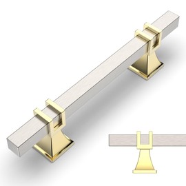 Amerdeco 10 Pack Brushed Satin Nickel and Gold Cabinet Pulls 3.75 Inch(96mm) Hole Center Drawer Pulls Cabinet Hardware Kitchen Cabinet Handles for Bathroom Dresser Pulls ZH0067