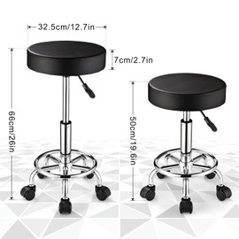 FNZIR Adjustable Stool with Wheels Round Rolling Stool for Spa Salon Massage Office Stool Chair (Black)