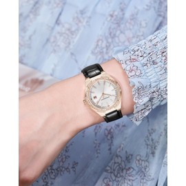 CIVO Watches for Women Elegant Analogue Ladies Watches Date Window Black Leather Strap Diamond Wrist Watch Luminous Waterproof Rose Gold Minimalist Quartz Female Watches, Womens Gifts