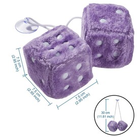 JSCARLIFE Fuzzy Plush Dice 2.95”, Retro Square Plush Hanging Mirror Fuzzy Dices for Car Interior Ornament Decoration (Purple)