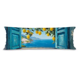 112 Italian Amalfi Coast Lemon Body Pillow Cover Double Sided 20x54, Summer Lemon Mediterranean Coastal Beachy Long Body Pillow Cases for Bed Couch Decor Gifts for Women