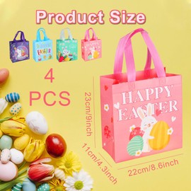 4Pcs Easter Gift Bags, Easter Tote Bags with Handles, Easter Bunny Egg Tote Bags, Easter Reusable Gift Bag for Egg Hunt, Easter Party Supplies