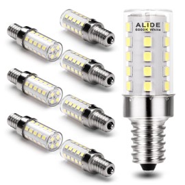 ALIDE E12 40w Replacement LED Candelabra Bulbs C7,Non-Dimmable,6000K Daylight Bright Cool White, T6 E12 4W LED Light Bulbs for Ceiling Fan Pendant Lighting Salt Lamp,450lm,8 Pack