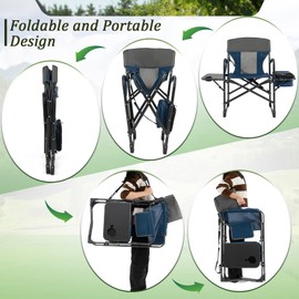 Giantex 2 PCS Camping Chair, Folding Directors Chair with Side Table, Pocket, Cooler Bag, Shoulder Strap, Handle, Artist Chair, Makeup Chair, Support 400 Lbs Lawn Chair for Fishing Picnic, Blue