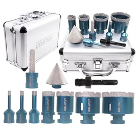 Diamond Core Drill Bits Set - Tile Hole Saw Kit 10pcs 6/8/10/25/35/50/65mm with 2" Diamond Beveling Chamfer Bits for Porcelain Ceramic Tile Granite Marble