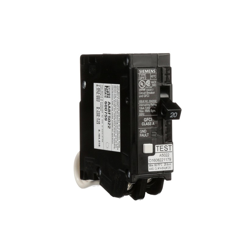 SIEMENS QF120A Gfci Circuit Breaker, Plug In, Self Testing, 20