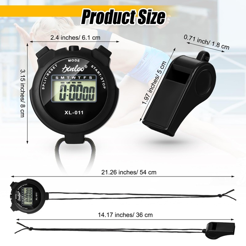 Simgoing 48 Pcs Digital Stopwatch Timer Plastic Whistle Bulk for