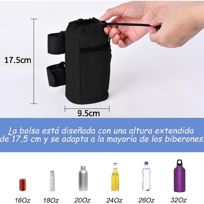 Portabotellas para Bicicleta Extraíble, Cierre de Cordón, Negro