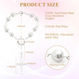 SINGARO Rearview Mirror Hanging Decor - Pearl & Cross Car Charm, Religious Rosary Pendant with Glittering Beads, Faith-Inspired Auto Accessories for Women & Men, Car Interior Accessories