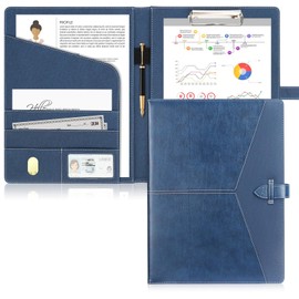 Toplive Padfolio Clipboard Folder, Conference Folder Executive Business Padfolio with Document Sleeve, Letter/A4 Size Clipboard, Business Card Holders, Blue