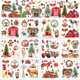 BBTO 12 Sheets Christmas Rub on Transfers for Crafts and Furniture Christmas Rub on Transfer Stickers Winter Decals for Wood DIY Paper Home Decor, 5.5 x 5.7 Inch(Farmhouse Style)