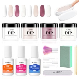 AIJIMEI Dip Powder Nail Set Colors Nail Dip Powder Kit 4pcs Dipping Powder Nail Art System with Dip Liquids Kit Professional for Nail Art Tools (F12-Modesty)