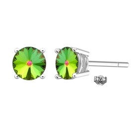 TISHAVI Vitrail Medium Color Crystal Stud Earrings, Silver Multi Stone Color Earrings, Crystal Stud Earrings For Women Sterling Silver, Valentine Gifts For Women
