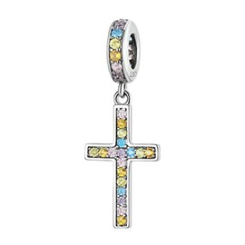MEETCCY Love Puzzle 925 Sterling Silver Bracelet for Women Colored Enamel - Crystal Cross Charms for Bracelet (Cross)