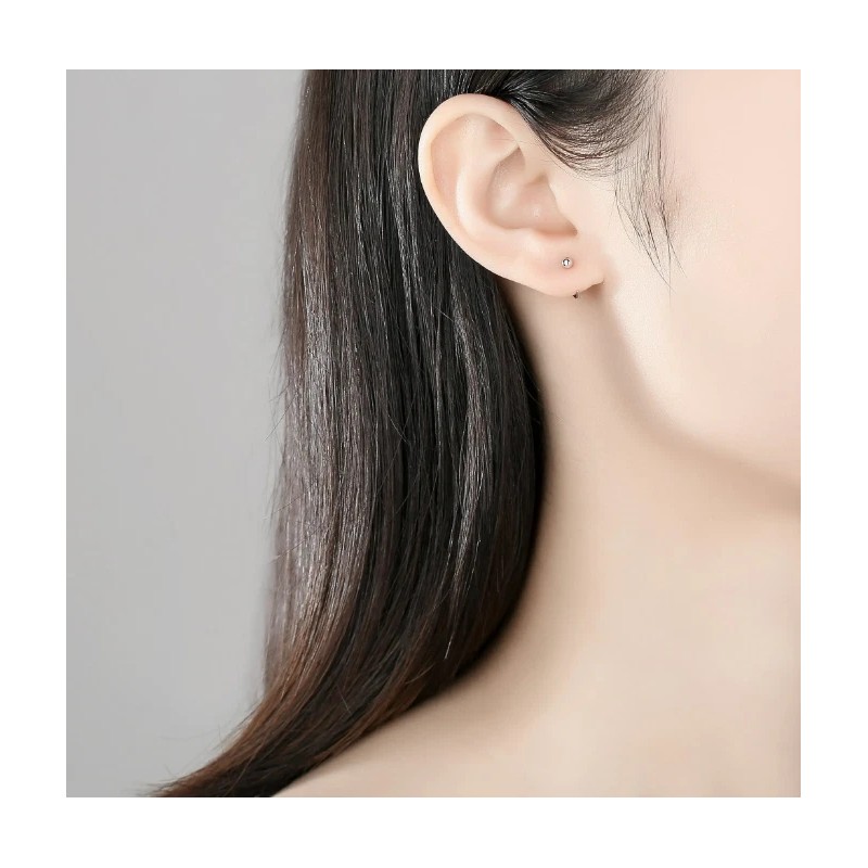 2Pcs Solid 925 Sterling Silver Ball Huggie Hoop Earrings Nose