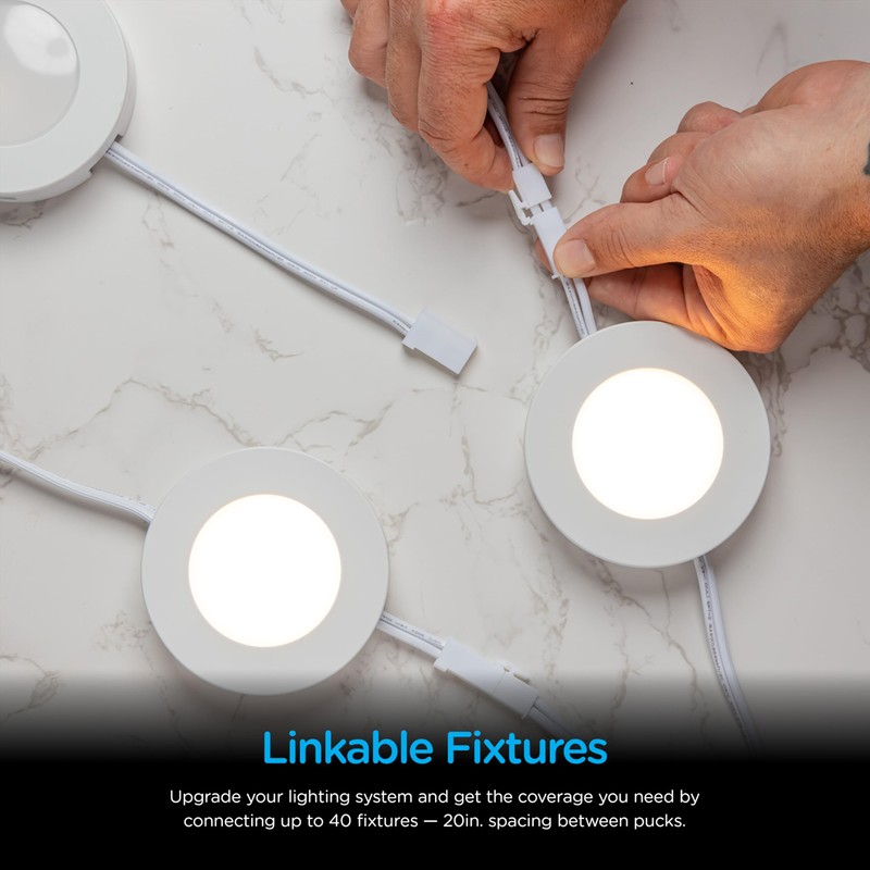 Enbrighten Recessed Surface LED Puck Lights, 3 Pucks, Under Cabinet