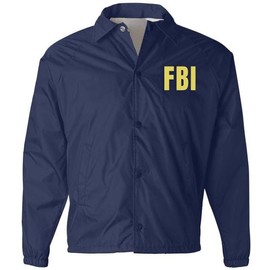 Army Universe FBI Lightweight Coaches Jacket Coat Waterproof Windbreaker Burt Macklin Andy Parks Costume, Navy with Gold Text - 5XL