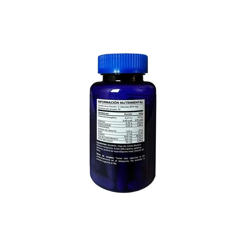Glutatión Glutathione Suplemento Alimenticio 90 Cápsulas Sin Sabor Vegano
