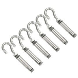 PATIKIL M6 Extension Hooks, 6 Pcs 340 Stainless Steel Concrete Wall Hooks Screw Open Cup Hooks Concrete Brick Stone Ceiling Hanging Silver Tone