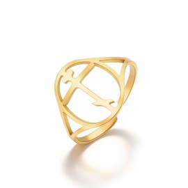 Dreamtimes Antique Orthodox Cross Ring for Women Men Byzantine Three-Bar Crucifix Ring Eastern Orthodox Christian Faith Jewelry Vintage Open Adjustable Ring (Gold)