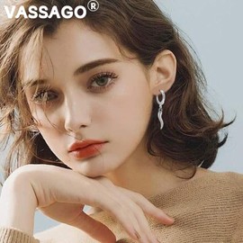 VASSAGO Lucky Amulet Italian Horn Dangle Earrings for Women Stainless Steel Cornicello Drop Earrings (silver hoop earrings)