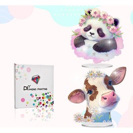2 Pcs Tabletop Diamond Art Painting Kits for Kids,DIY Cute Animals Diamond painting Special Shaped Rhinestone Desk Placement Ornament,5D Gem Painting Craft Kit for Home Wall Decor Gifts,7.8x7.8inch