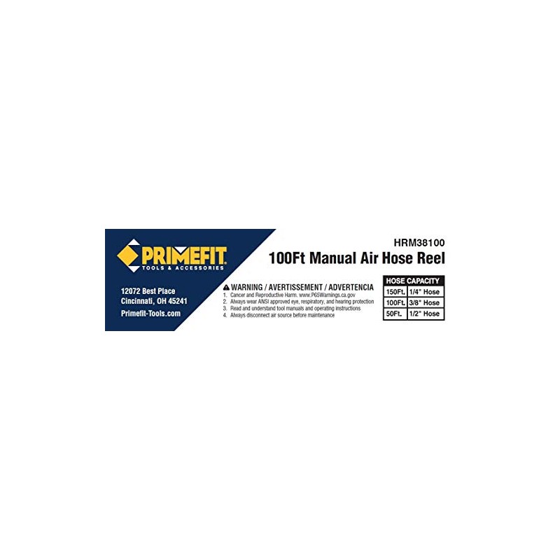 Primefit HRM38100 Manual Air Hose Reel with 100ft Capacity using