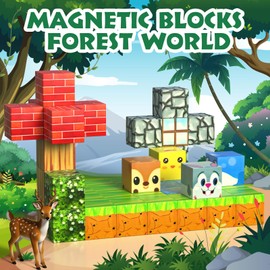 STEM Magnetic Building Blocks, 46PCS Beedove Magnetic Tiles for Boys Girls Kids Aged 3 4 5 6 7 8, Magnet Stacking Cube Travel Set, Montessori Learning Game, Educational Construction Toy Gifts (Animal)