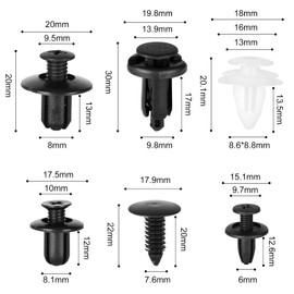 100 PCS Car Bumper Retainer Clips, 6 Type Nylon Fasteners Rivet Replacement Kit, Push-in Screw Bumper Push Rivet Clip with 5 Fastener Removers, Suitable for Many Brands of Vehicles