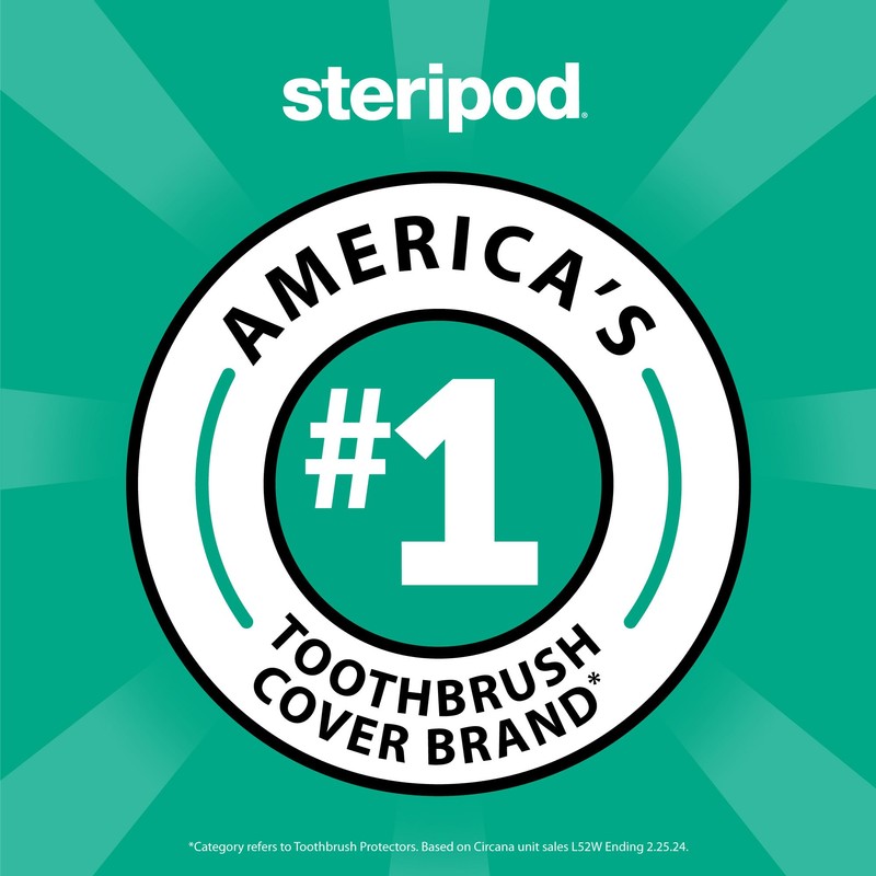 Steripod Clip-on Toothbrush Protector, Green/Silver, 2 Count