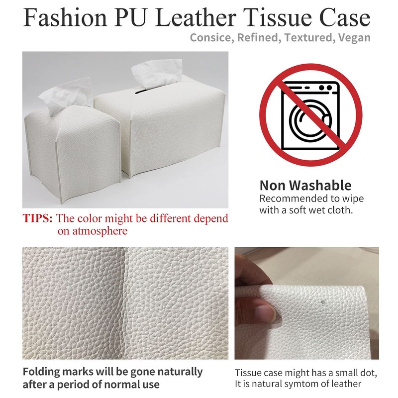 Livelab Tissue Box Cover, Square Decorative PU Leather Tissue Box