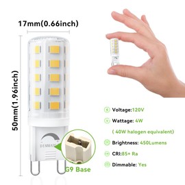 TJOY 6 Pack G9 LED Bulb Dimmable 4W Equivalent 40 Watt, Daylight White 6000K, Replacement G9 Halogen Light Bulb, T4 G9 Bi-pin Base Bulb, G9 Socket Bulb for Chandelier, 120V No Flicker, 450LM