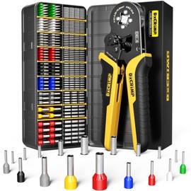 DxCRIMP Ferrule Crimping Tool Kit, Ratchet Pliers for 24-8 AWG with 18 Types Insulated and Non-Insulated Ferrules, Self-Adjusting Pliers, Wire Ferrules Kit, Square Crimp Connector Assortment Kit