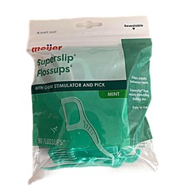 Meijer Superslip Flossers with Gum Stimulator and Pick Mint Flavor. 1-Pack 90 Flossups