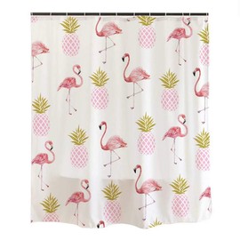 Ofat Home Pink Flamingo Shower Curtain Sets with Hooks, Cute Animal Barthroom Decor, No Liner Needed Washable, White, 72''x72''